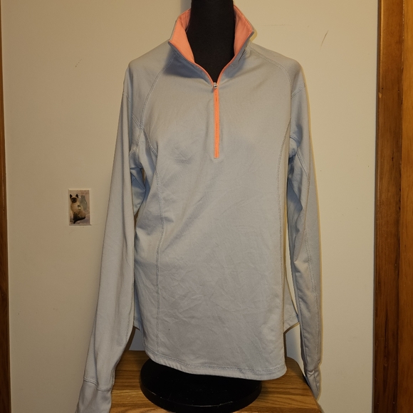 Old Navy Light Gray Quarter-Zip Pullover Coral Accents and Thumb Holes Large - Picture 1 of 9